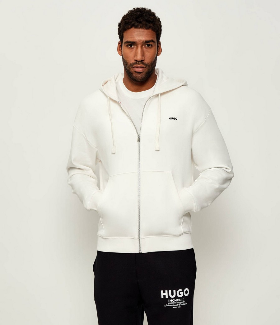 Hugo Ανδρικό Βαμβακερό Hoodie Relaxed Fit Με Φερμουάρ Και Logo Detail
