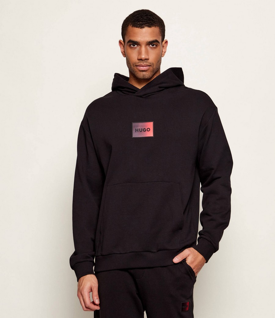 Hugo Ανδρικό Βαμβακερό Hoodie Regular Fit Με Logo Patch