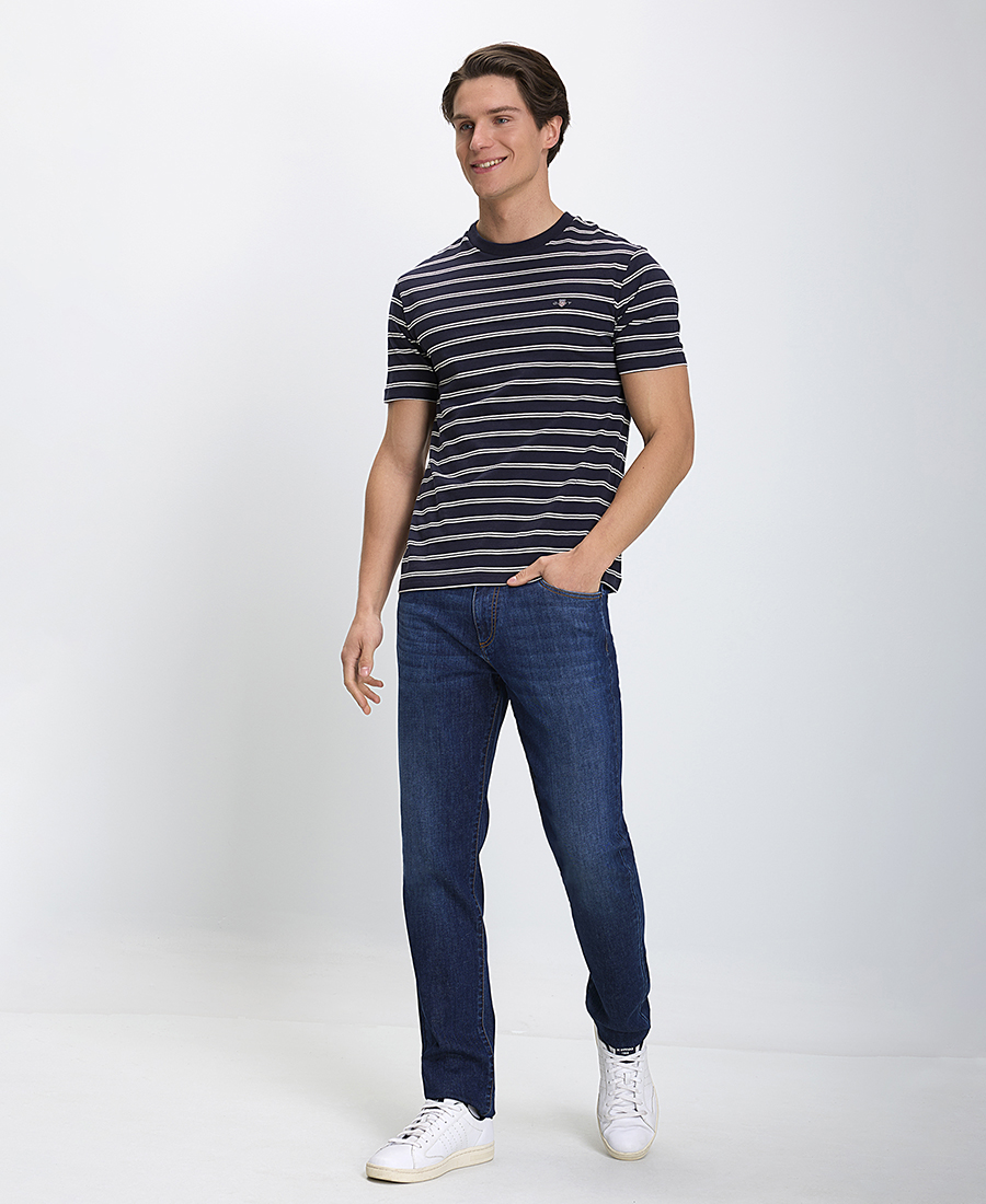 Gant Ανδρικό T-Shirt Ριγέ με Κεντημένο Λογότυπο Regular Fit σε Μπλε φωτογραφία