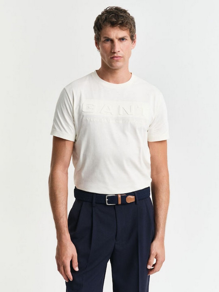 Gant Gant Ανδρικό T-Shirt Regular Fit με Ανάγλυφο Λογότυπο