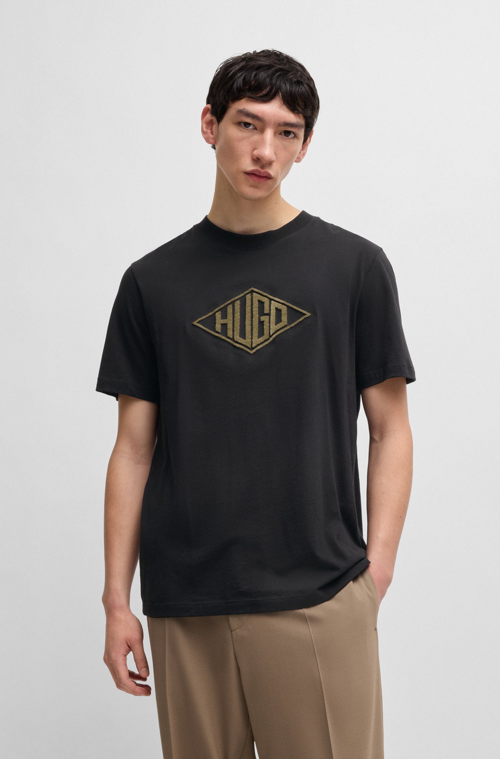 Hugo Hugo Ανδρικό T-Shirt από Βαμβακερό Ζέρσεϊ με Κεντημένο Γεωμετρικό Logo Regular Fit
