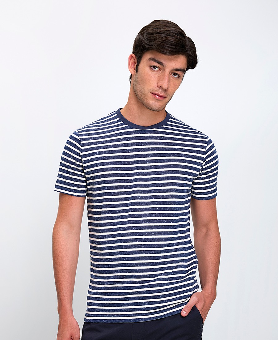 Mark Up Ανδρικό T-shirt από Βαμβάκι και Λινό Regular Fit σε Ριγέ Μπλε