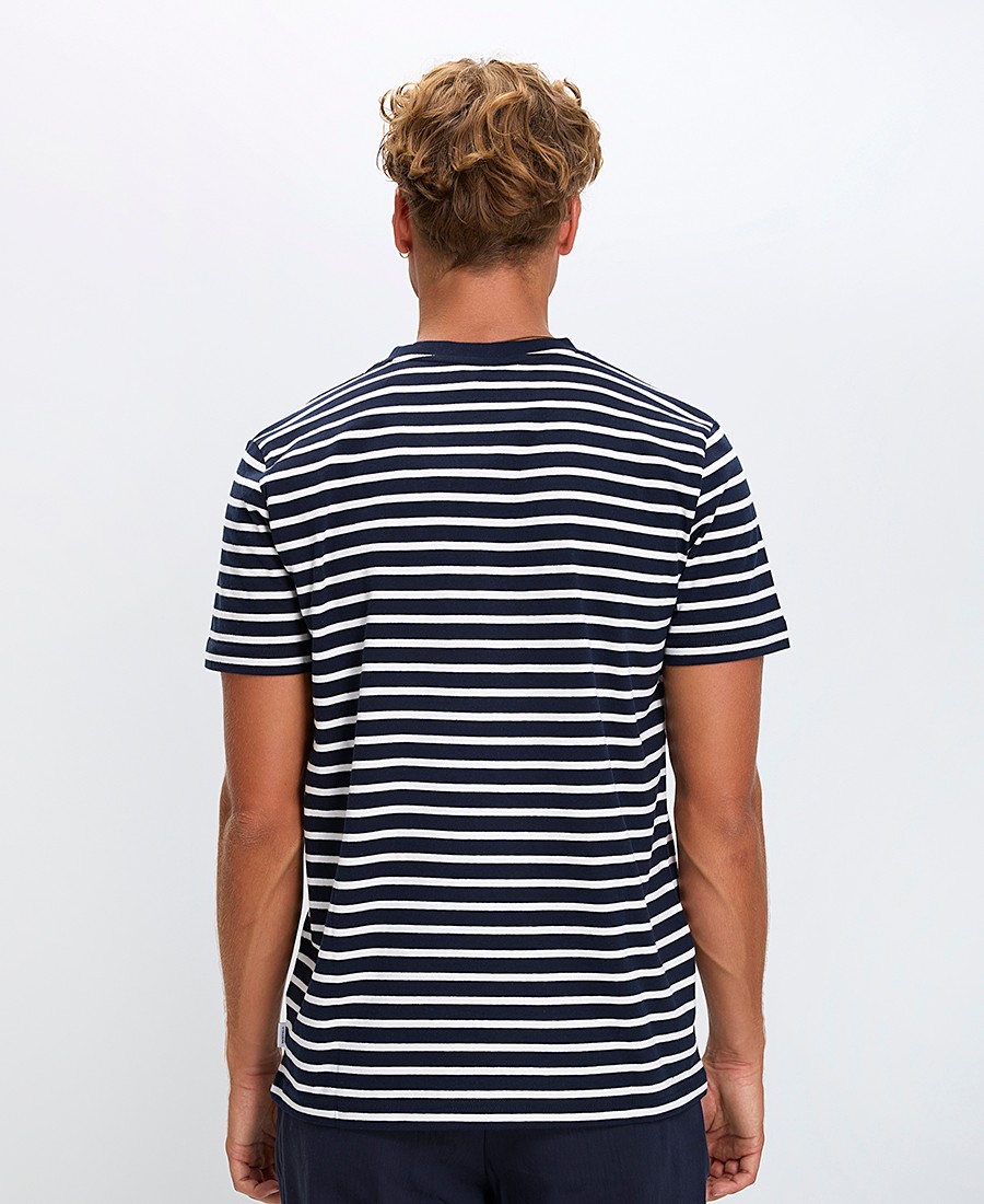 Ανδρικό T-Shirt Regular Fit Βαμβακερό Ριγέ Με Στρογγυλή Λαιμόκοψη Μπλε Σκούρο φωτογραφία