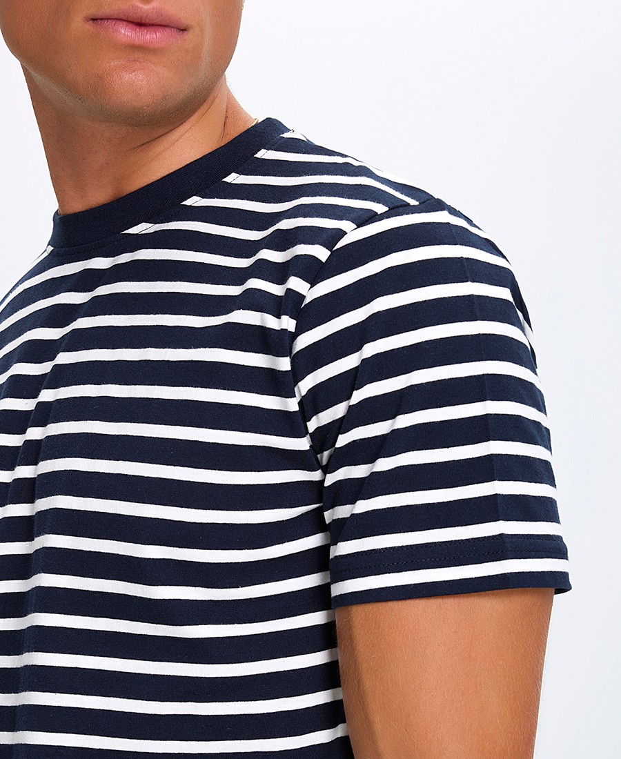 Ανδρικό T-Shirt Regular Fit Βαμβακερό Ριγέ Με Στρογγυλή Λαιμόκοψη Μπλε Σκούρο φωτογραφία