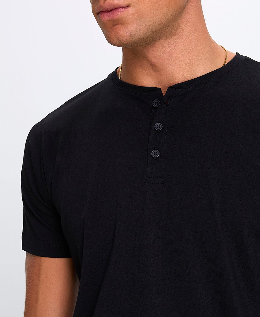 Ανδρικό T-Shirt Βαμβακερό με Κουμπιά στη Λαιμόκοψη Regular Fit φωτογραφία