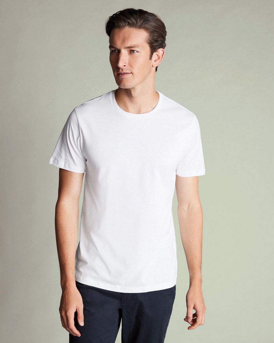 Charles Tyrwhitt Charles Tyrwhitt Ανδρικά T-Shirt 2Pack Βαμβακερά Crew Neck Slim Fit σε Λευκά