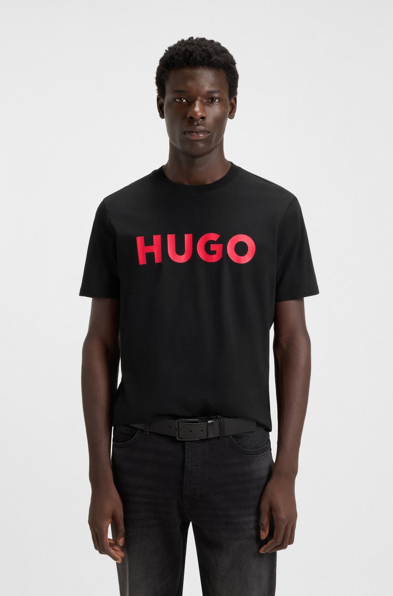 Hugo Hugo Ανδρικό T-Shirt Βαμβακερό με Logo Regular Fit σε Μαύρο