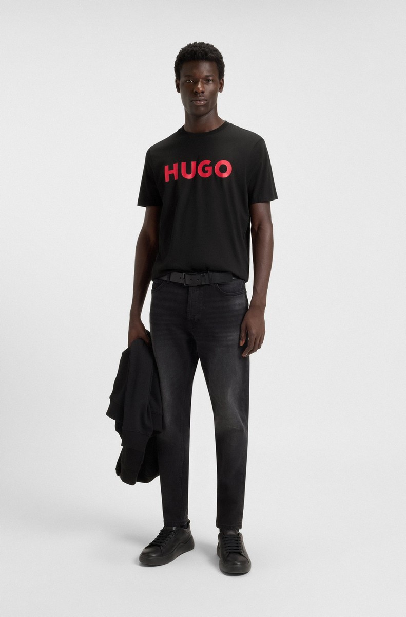 Hugo Ανδρικό T-Shirt Βαμβακερό με Logo Regular Fit σε Μαύρο φωτογραφία