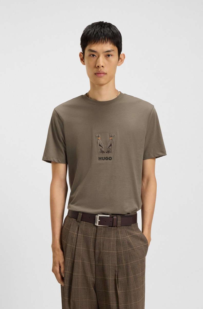 Hugo Ανδρικό Βαμβακερό T-shirt Regular Fit Με Κεντημένο Logo Και Σχέδιο