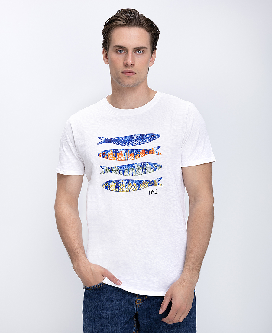 A Fish Named Fred Ανδρικό T-Shirt Βαμβακερό Με Fish Print Και Στρογγυλή Λαιμόκοψη Modern Fit