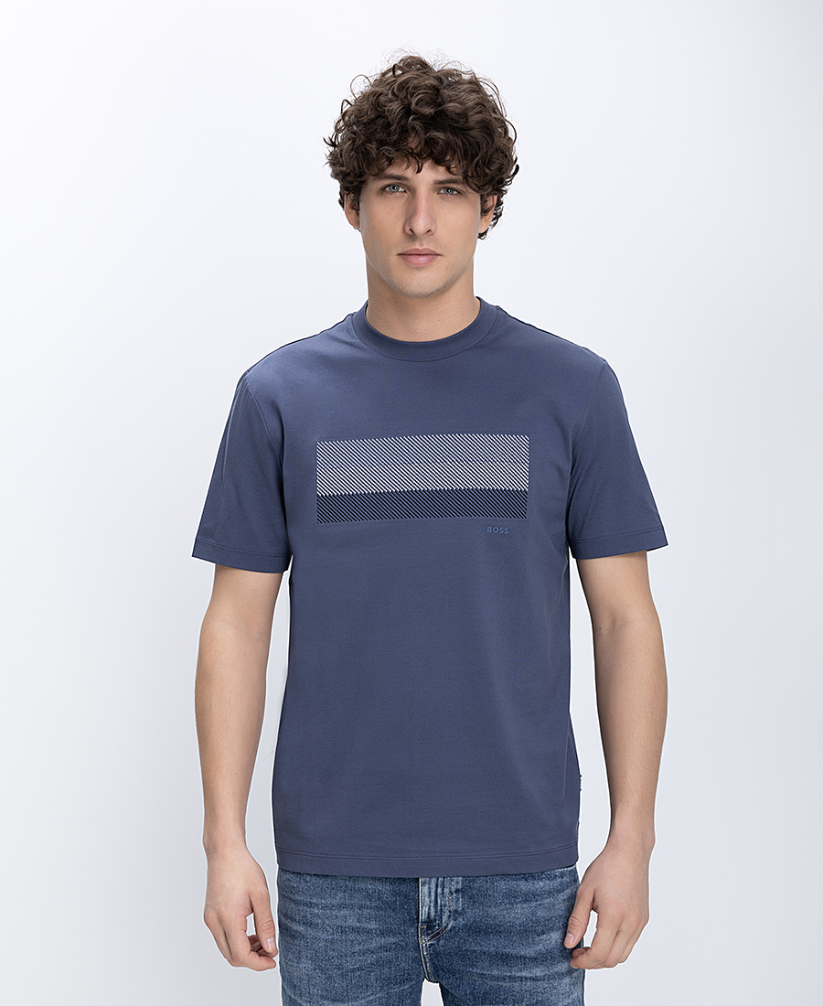 Boss Ανδρικό T Shirt Βαμβακερό Regular Fit Με Κεντημένο Logo Και Ribbed Neck