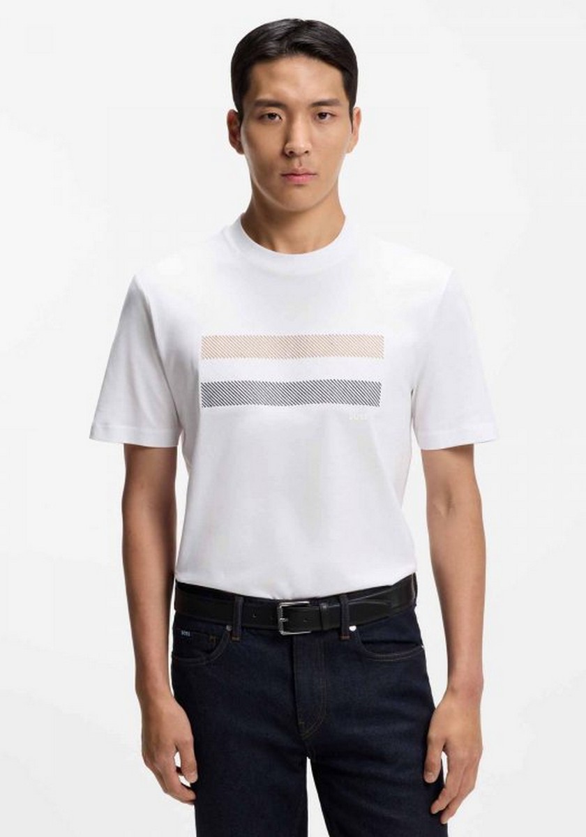 Boss Ανδρικό T Shirt Βαμβακερό Regular Fit Με Κεντημένο Logo Και Ribbed Neck