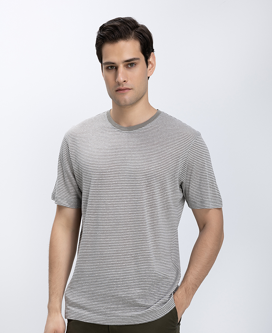 HD x Vardas Ανδρικό T-Shirt Linen Blend Με Ριγέ Σχέδιο