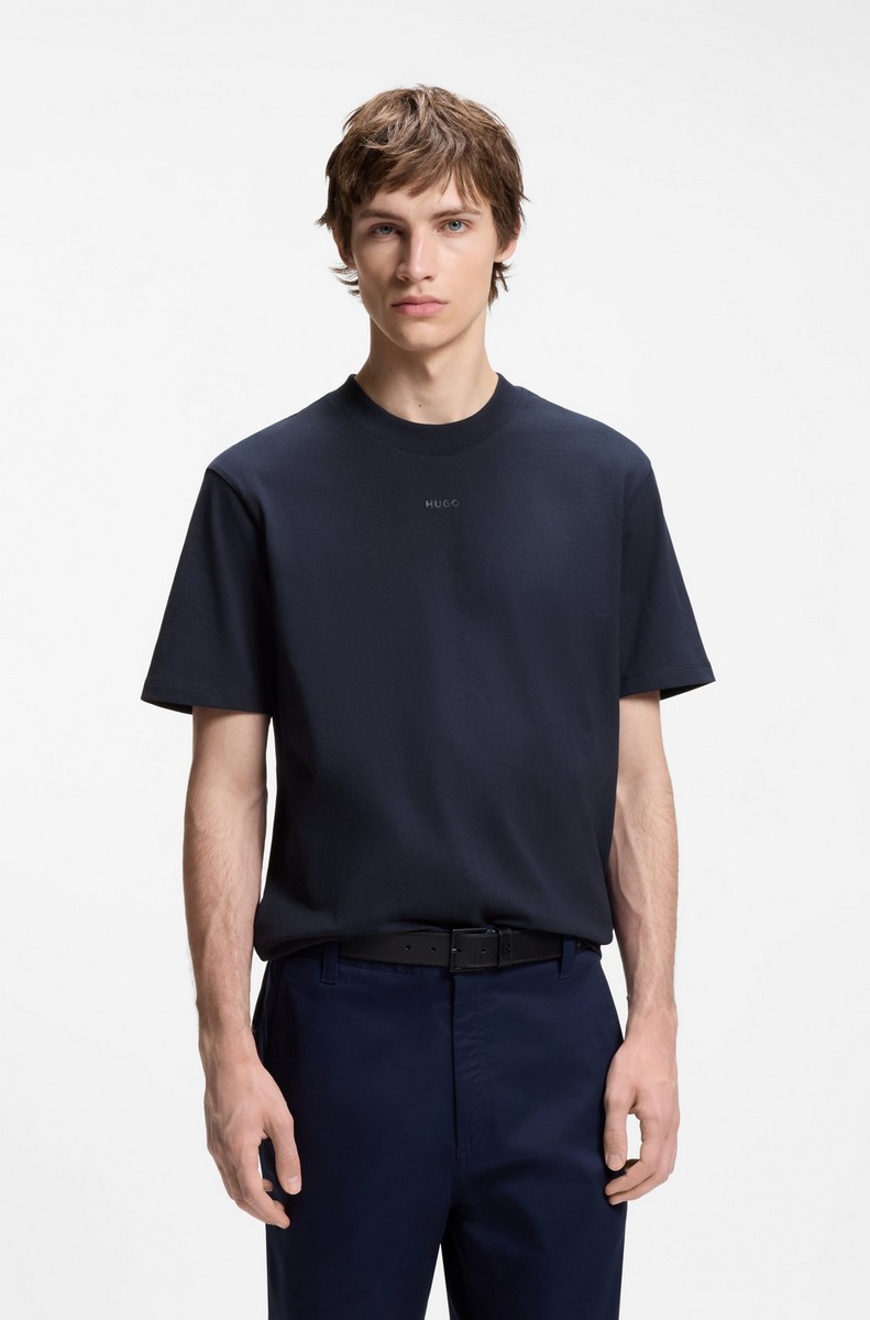 Hugo Ανδρικό Μονόχρωμο Βαμβακερό T-Shirt Relaxed Fit Με Logo Print Για Casual Εμφανίσεις