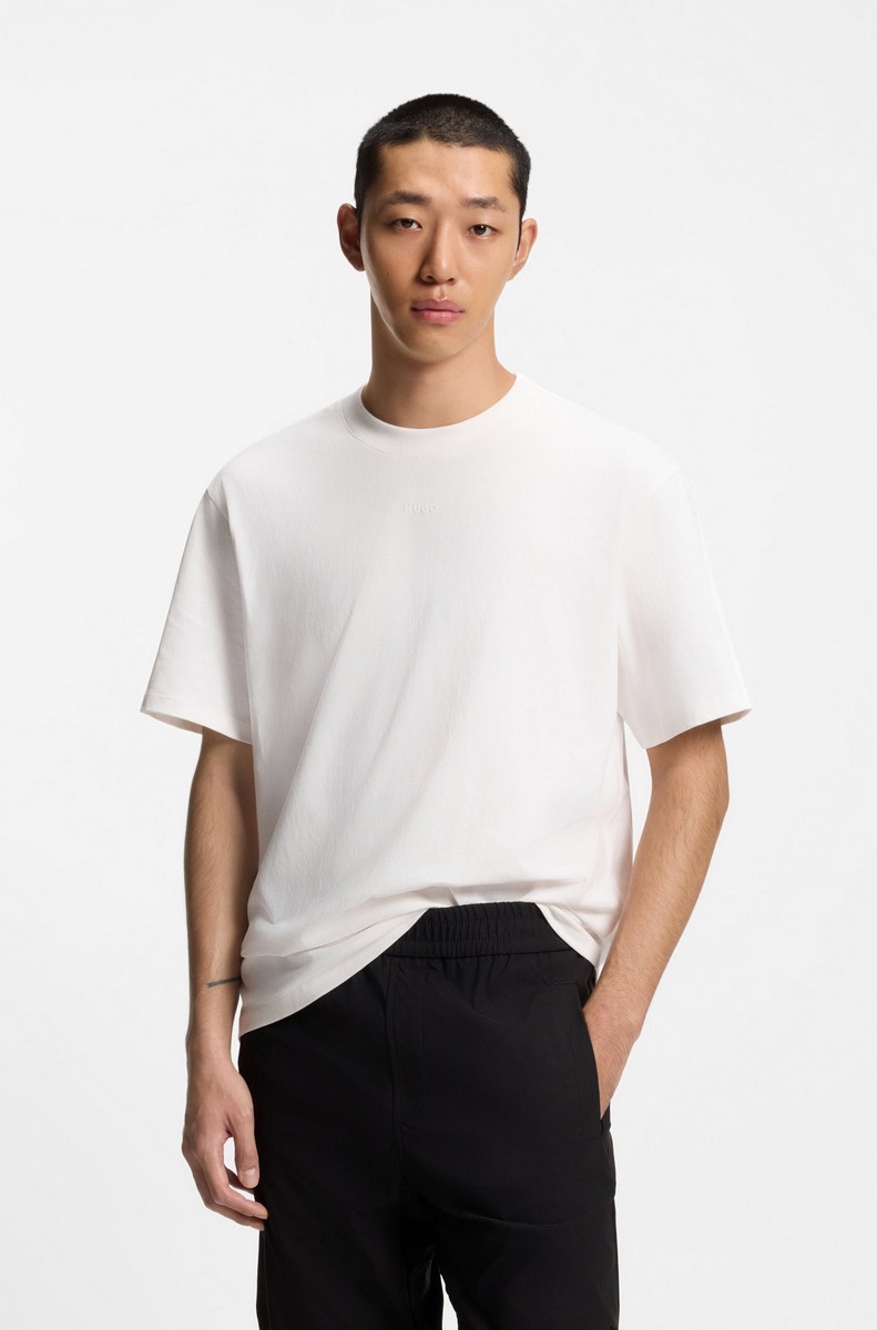 Hugo Ανδρικό Μονόχρωμο Βαμβακερό T-Shirt Relaxed Fit Με Logo Print Για Casual Εμφανίσεις