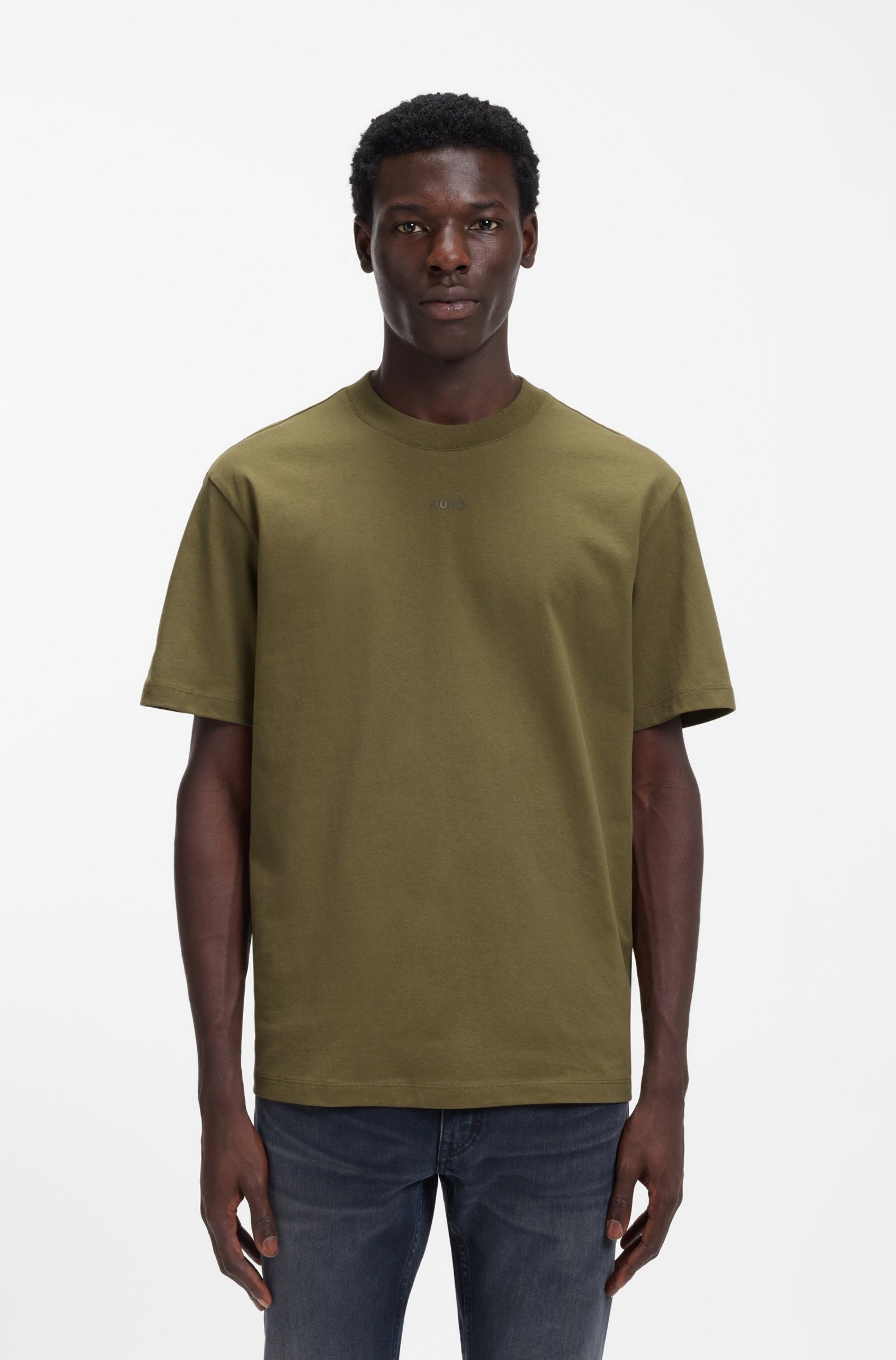 Hugo Ανδρικό Μονόχρωμο Βαμβακερό T-Shirt Relaxed Fit Με Logo Print Για Casual Εμφανίσεις