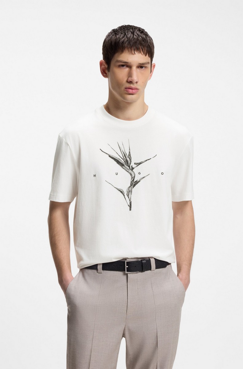 Hugo Ανδρικό Βαμβακερό T-Shirt Relaxed Fit Με Graphic Print Και Logo Για Smart Casual Εμφανίσεις