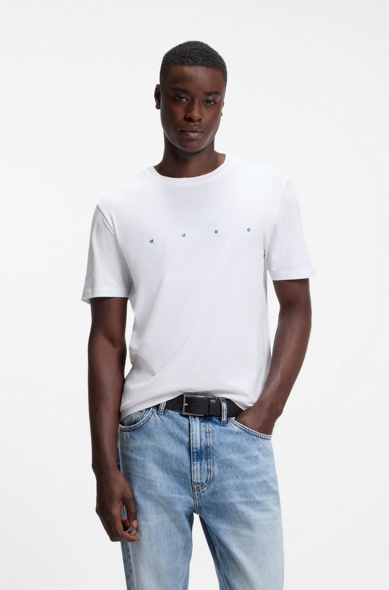 Hugo Ανδρικό Μαύρο Μονόχρωμο Βαμβακερό T-Shirt Με Logo Print Για Casual Εμφανίσεις