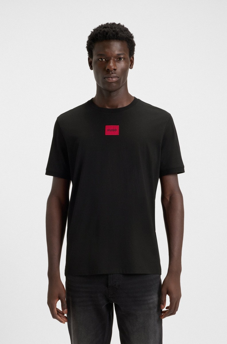 HUGO Ανδρικό Μαύρο Μονόχρωμο Βαμβακερό T-Shirt Regular Fit Με Logo Για Casual Εμφανίσεις