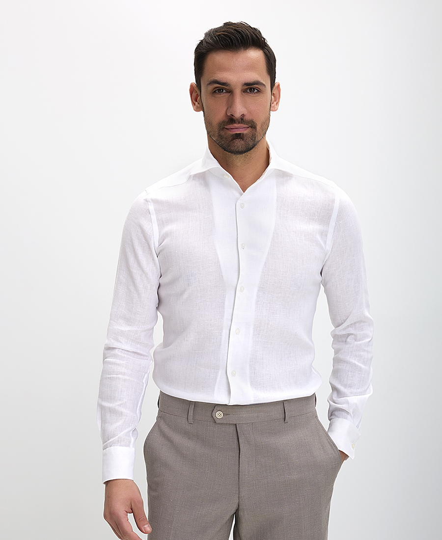 Xacus Ανδρικό Πουκάμισο Slim Fit Λινό με Κλασικό Γιακά Λευκό