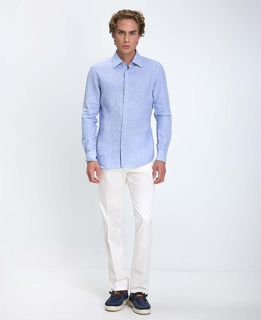 Boss Ανδρικό Πουκάμισο Slim Fit Λινό Μονόχρωμο φωτογραφία