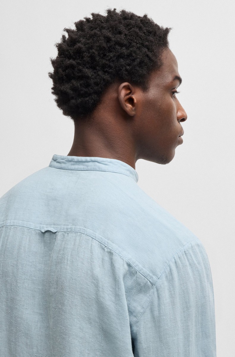 Hugo Ανδρικό Πουκάμισο από Λινό με Όρθιο Γιακά Slim Fit φωτογραφία