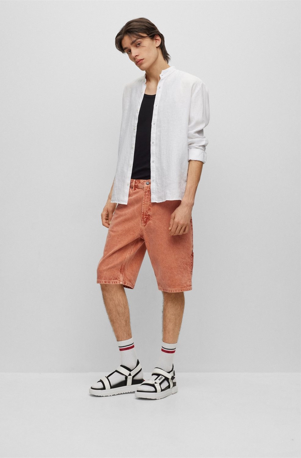 Hugo Ανδρικό Πουκάμισο από Λινό με Όρθιο Γιακά Slim Fit φωτογραφία