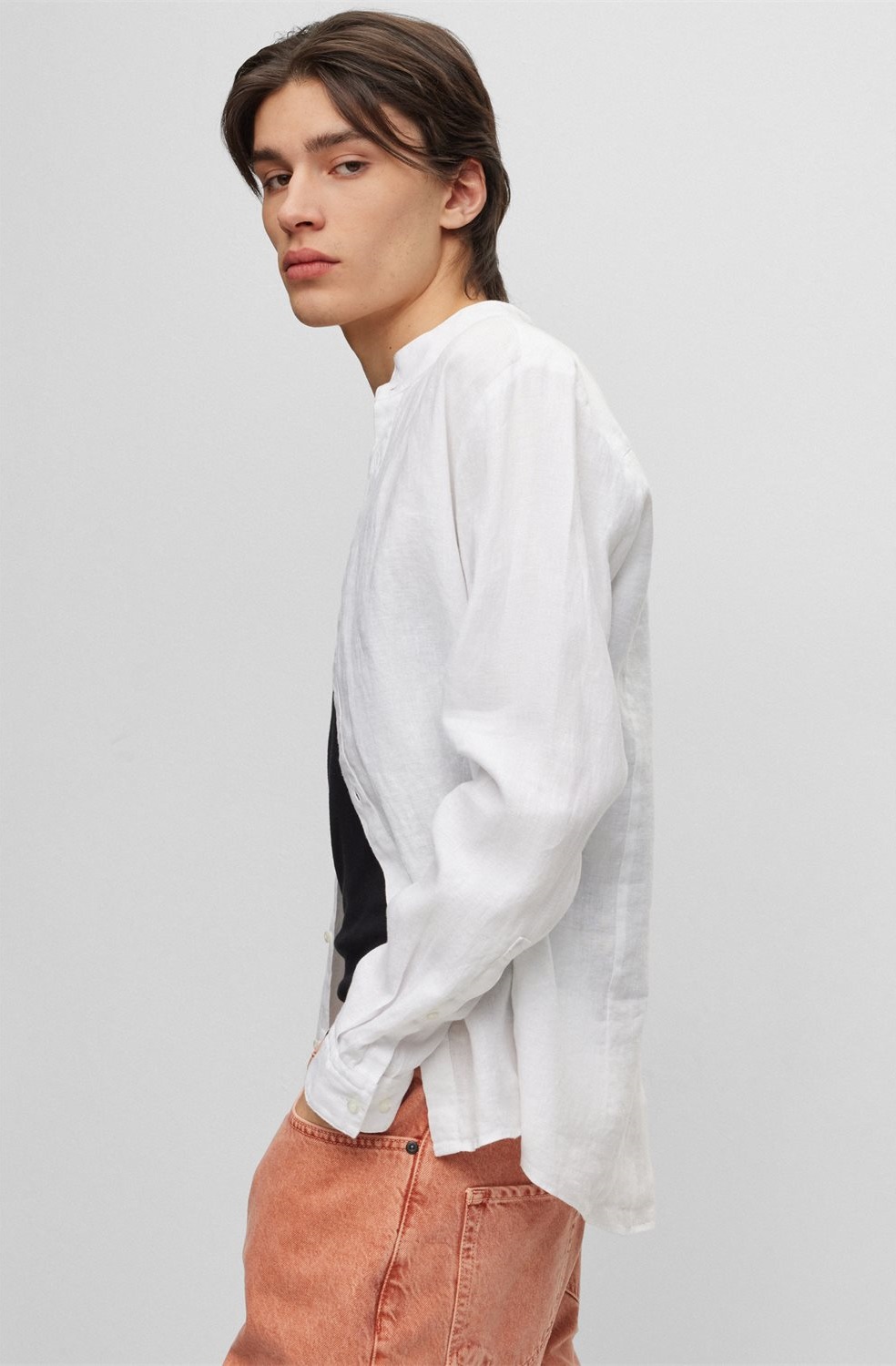 Hugo Ανδρικό Πουκάμισο από Λινό με Όρθιο Γιακά Slim Fit φωτογραφία