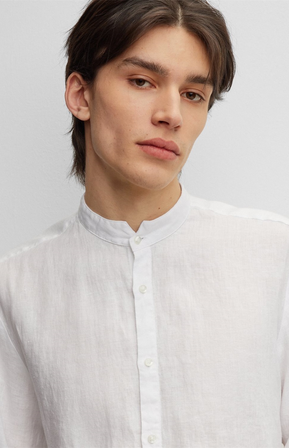 Hugo Ανδρικό Πουκάμισο από Λινό με Όρθιο Γιακά Slim Fit φωτογραφία