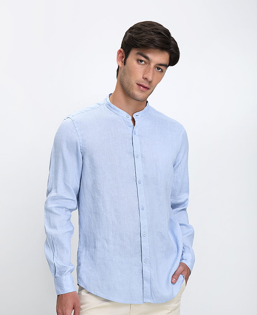 Vardas Ανδρικό Λινό Πουκάμισο Με Μάο Γιακά Regular Fit