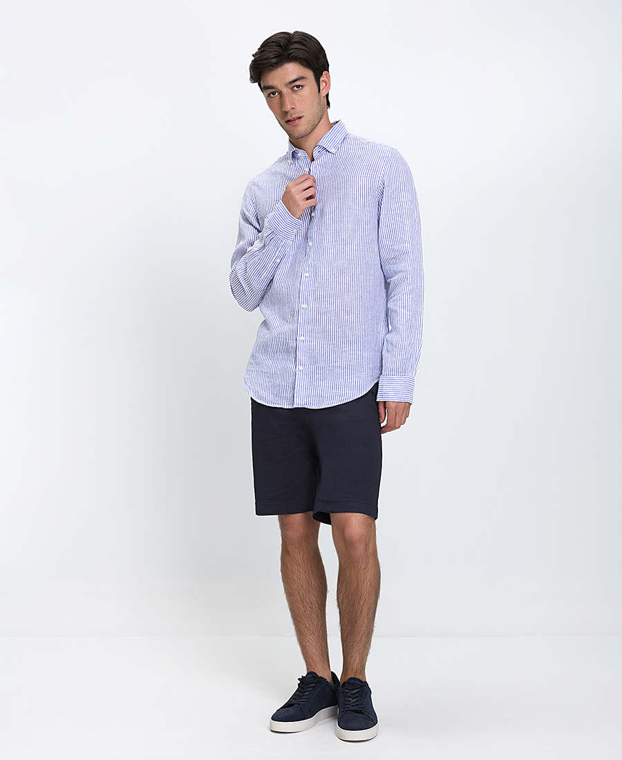 Vardas Ανδρικό Λινό Πουκάμισο Button Down Regular Fit σε Ριγέ Μπλε φωτογραφία