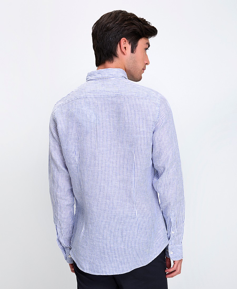 Vardas Ανδρικό Λινό Πουκάμισο Button Down Regular Fit σε Ριγέ Μπλε φωτογραφία