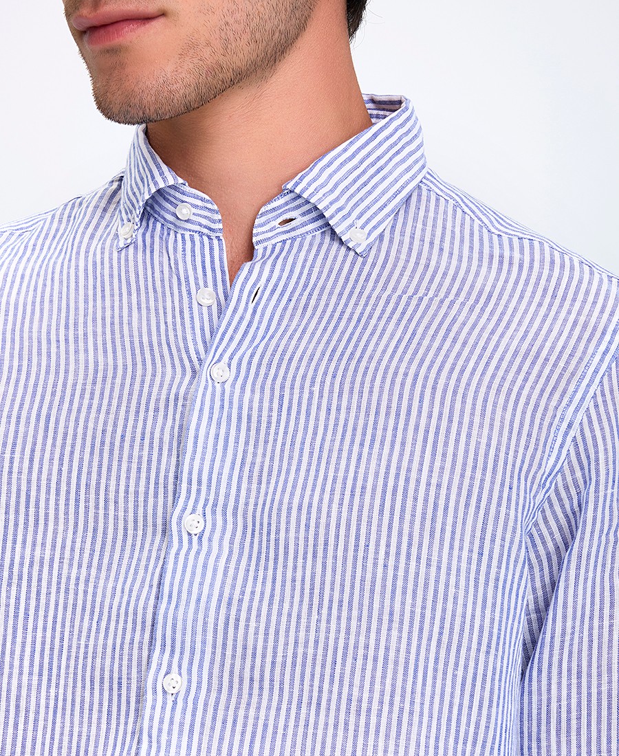 Vardas Ανδρικό Λινό Πουκάμισο Button Down Regular Fit σε Ριγέ Μπλε φωτογραφία
