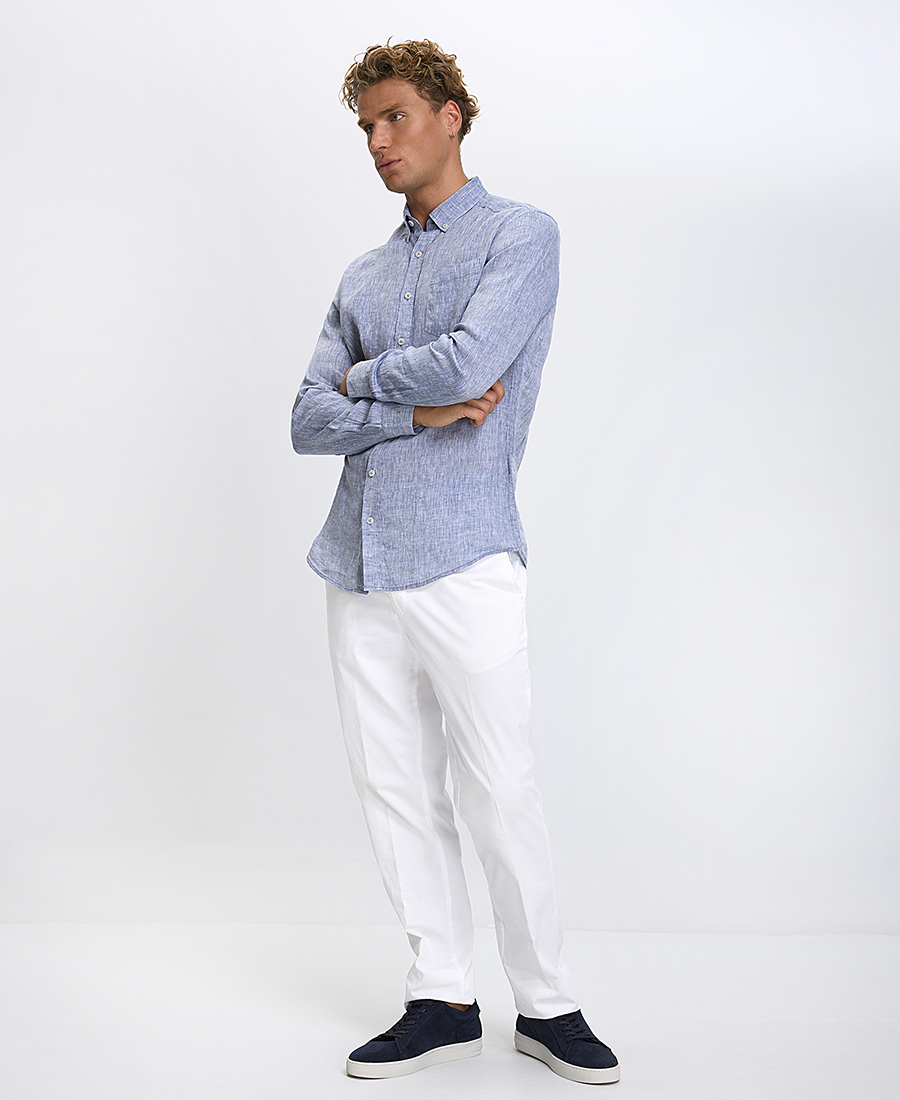 Ανδρικό Πουκάμισο Regular Fit Λινό Με Γιακά Button Down φωτογραφία