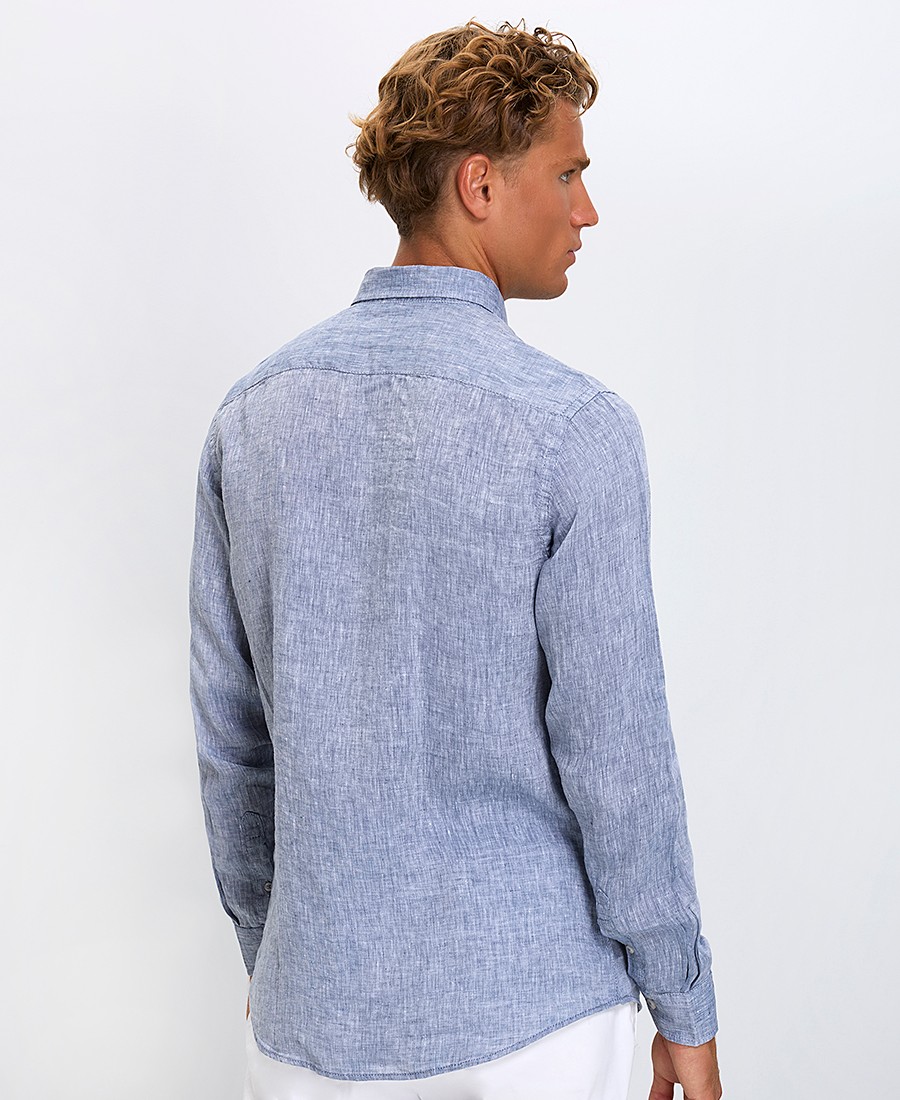 Ανδρικό Πουκάμισο Regular Fit Λινό Με Γιακά Button Down φωτογραφία