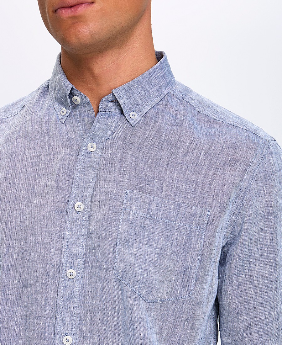 Ανδρικό Πουκάμισο Regular Fit Λινό Με Γιακά Button Down φωτογραφία