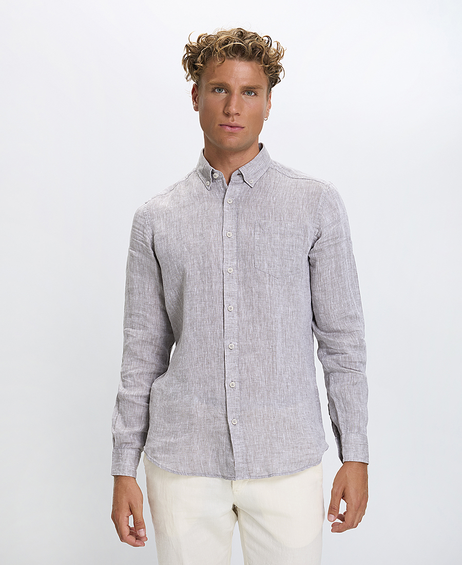 Commander Ανδρικό Πουκάμισο Regular Fit Λινό Με Γιακά Button Down