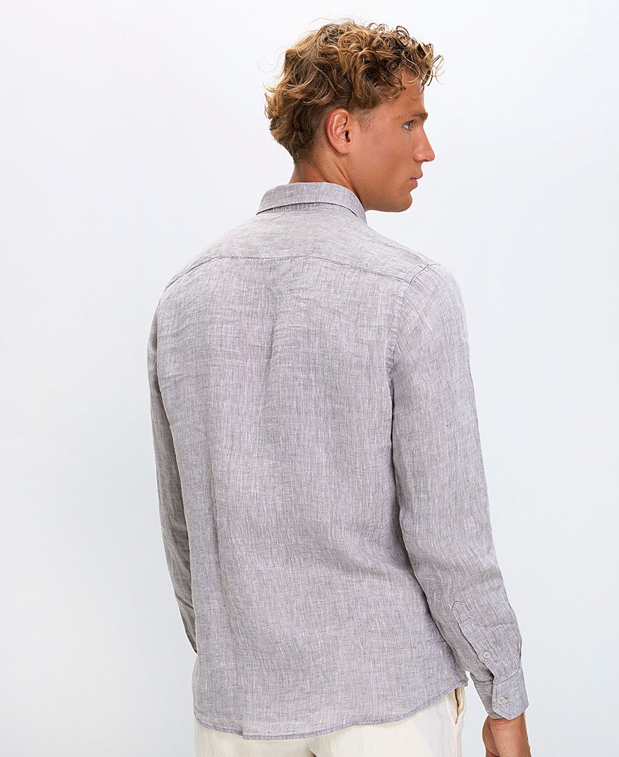 Ανδρικό Πουκάμισο Regular Fit Λινό Με Γιακά Button Down φωτογραφία