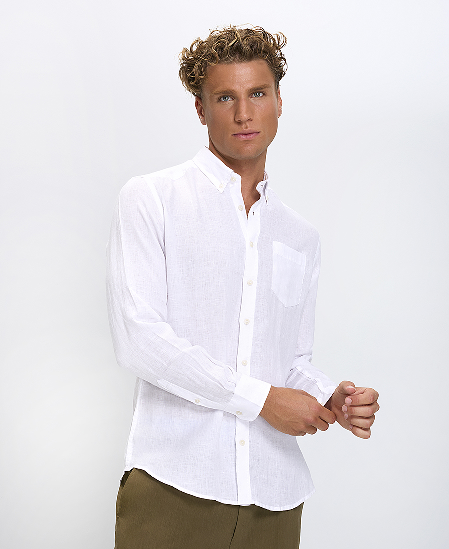 Commander Ανδρικό Πουκάμισο Regular Fit Λινό Με Γιακά Button Down