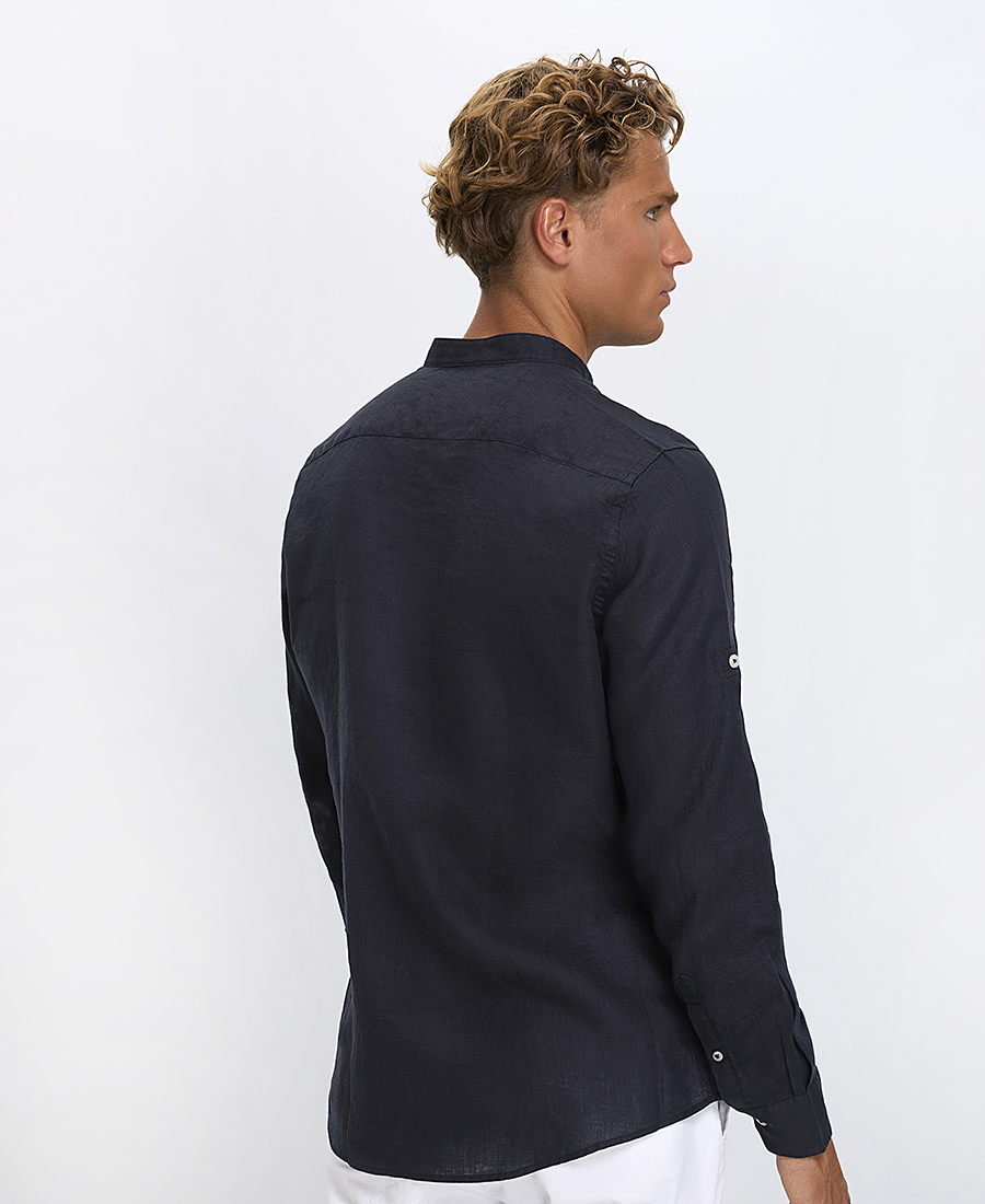 Ανδρικό Πουκάμισο Λινό Regular Fit με Όρθιο Γιακά φωτογραφία