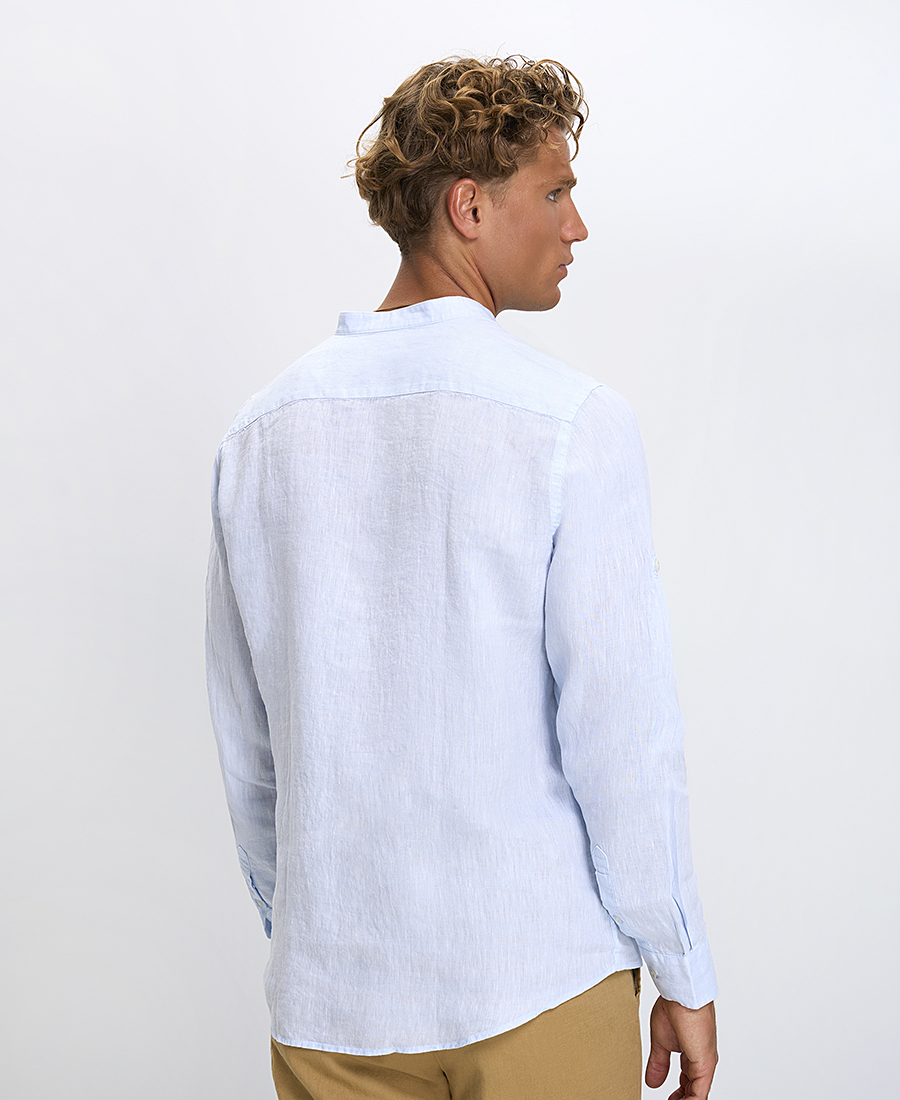 Ανδρικό Πουκάμισο Λινό Regular Fit με Όρθιο Γιακά φωτογραφία