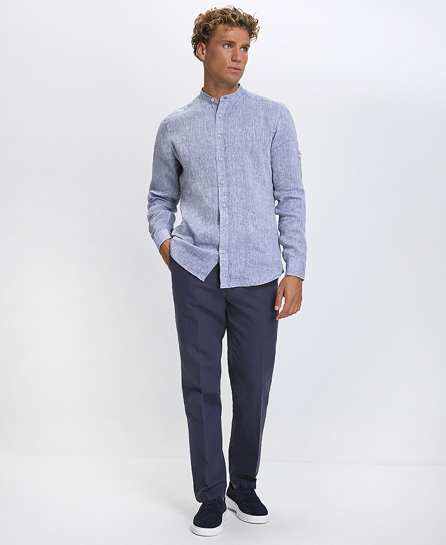 Ανδρικό Πουκάμισο Λινό Regular Fit με Όρθιο Γιακά φωτογραφία