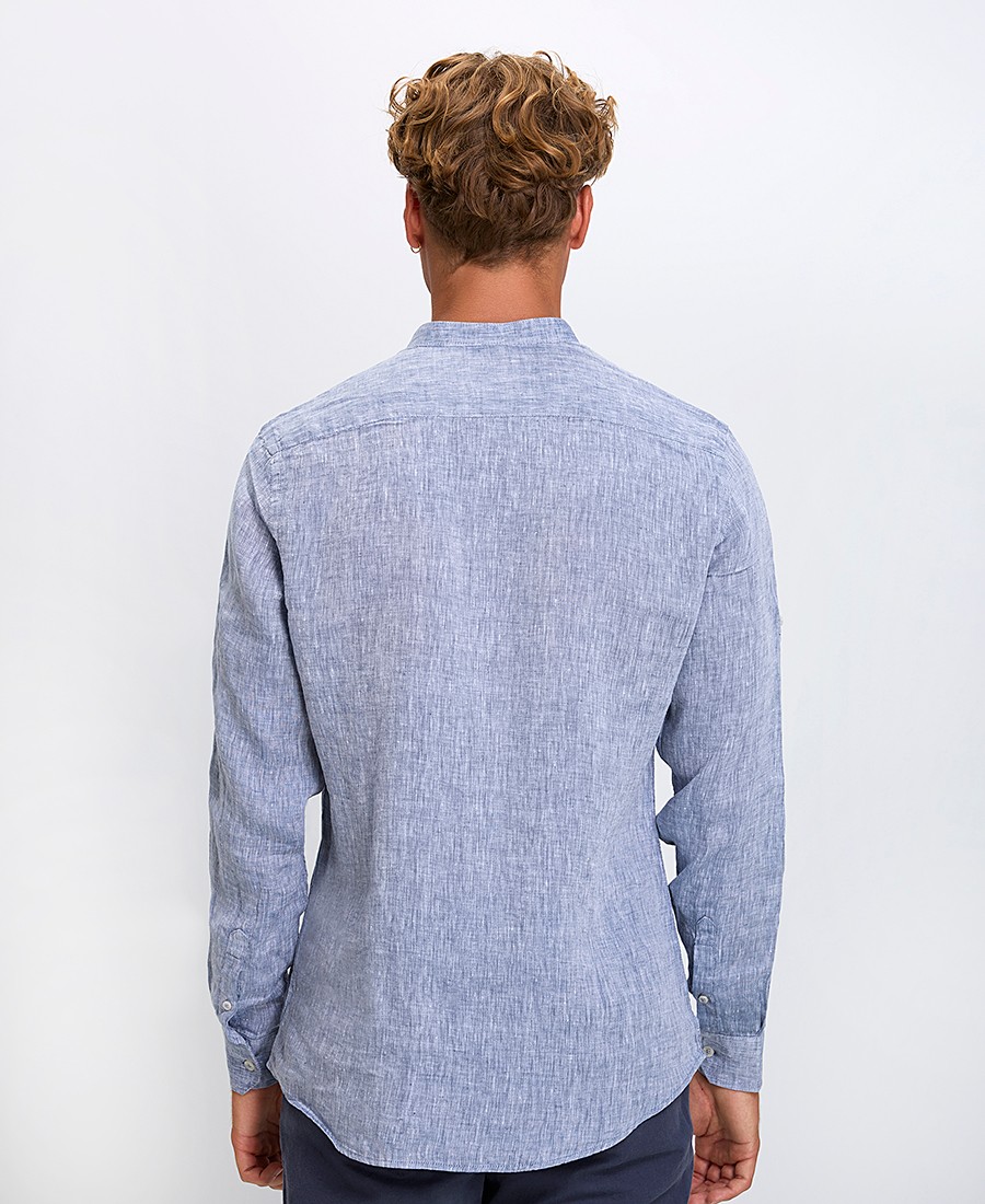 Ανδρικό Πουκάμισο Λινό Regular Fit με Όρθιο Γιακά φωτογραφία