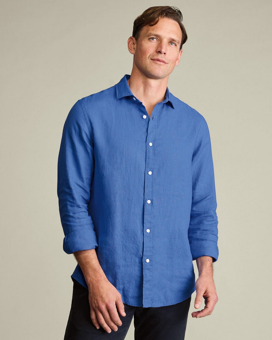 Charles Tyrwhitt Ανδρικό Λινό Πουκάμισο Slim Fit Με Κλασικό Γιακά Και Ανάλαφρη Καλοκαιρινή Αίσθηση