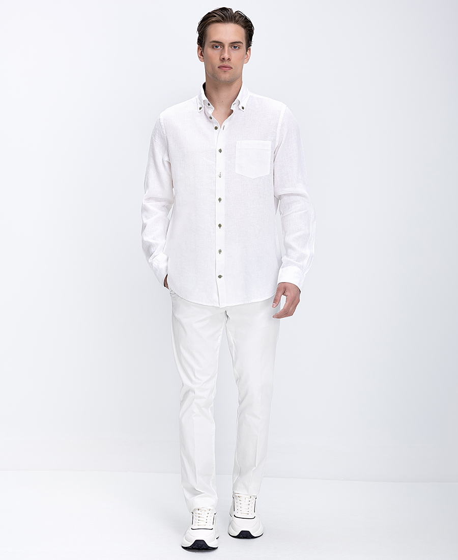 R2 Amsterdam Ανδρικό Πουκάμισο Με Λινή Υφή Και Διχρωμία Στις Μανσέτες φωτογραφία