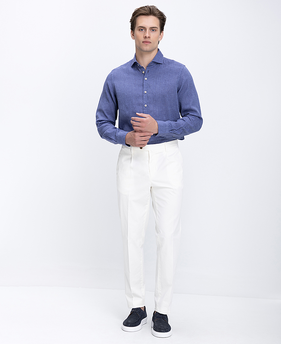 R2 Amsterdam Ανδρικό Πουκάμισο Regular Fit Με Λινή Υφή Και Κλασικό Γιακά φωτογραφία