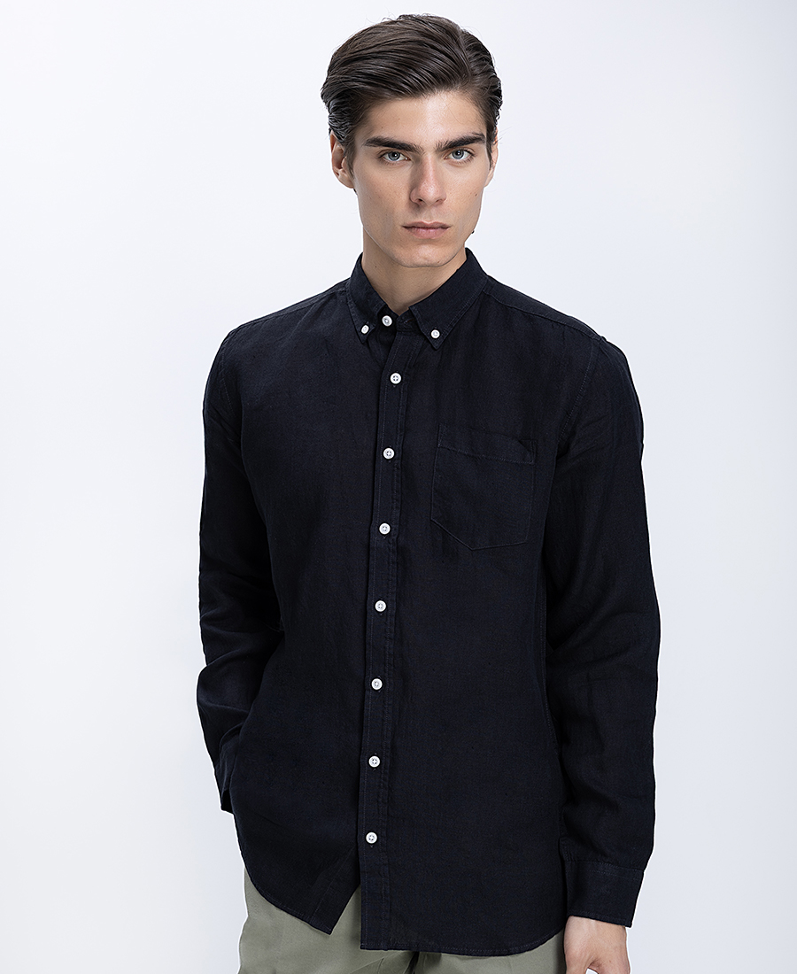 Ανδρικό Πουκάμισο Λινό Με Button Down Γιακά Regular Fit