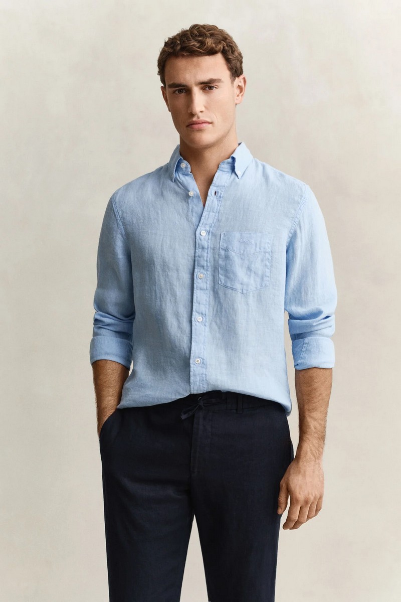 Gant Ανδρικό Πουκάμισο Regular Fit Λινό Με Button Down Γιακά Και Garment Dyed Υφή