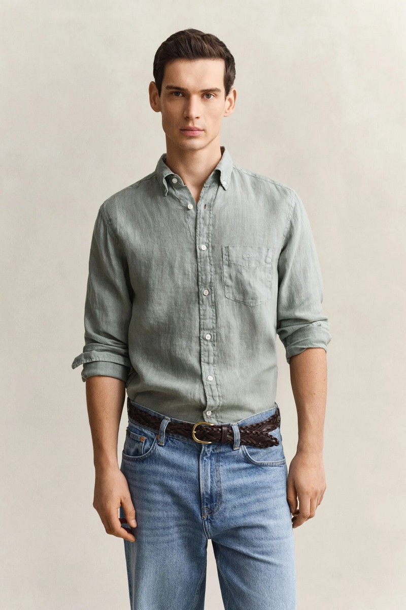Gant Ανδρικό Πουκάμισο Regular Fit Λινό Με Button Down Γιακά Και Garment Dyed Υφή