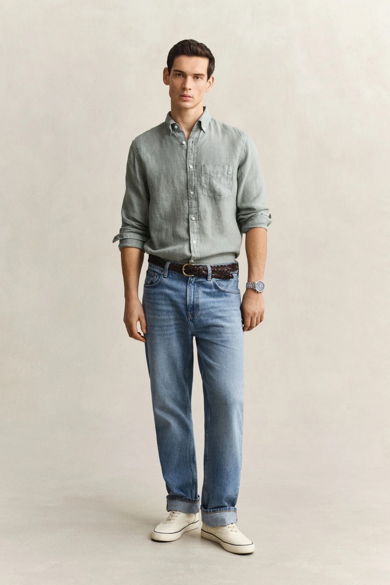 Gant Ανδρικό Πουκάμισο Regular Fit Λινό Με Button Down Γιακά Και Garment Dyed Υφή φωτογραφία